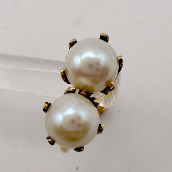 Vintage Double Pearl Screw Back Clip on Earrings Gold Tone Retro 12K Gold Filled - Picture 2 of 10
